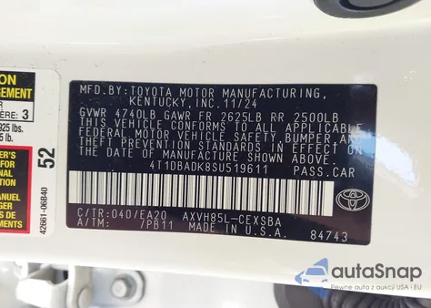 2025 Toyota Camry Se from USA, damaged, VIN 4T1DBADK8SU519611